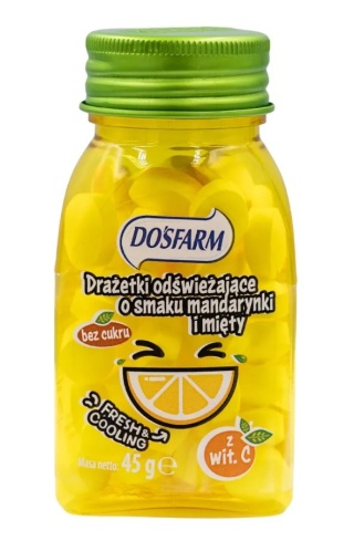 DOSFARM Drażetki odświeżające o smaku mandarynki i mięty 45g