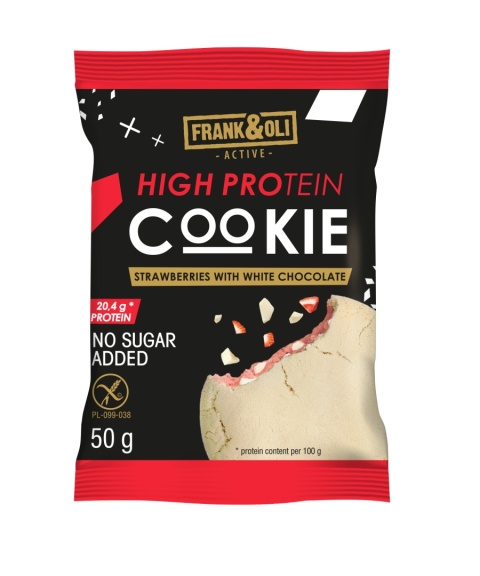 FRANK&OLI High Protein Cookie Ciastko z nadzieniem o smaku truskawki i białej czekolady