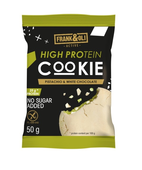 FRANK&OLI Hight Protein Cookie Ciastko z nadzieniem o smaku pistacji i białej czekolady 50g