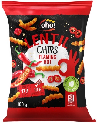 Oho Chipsy z czerwonej soczewicy o smaku flaming hot 100g