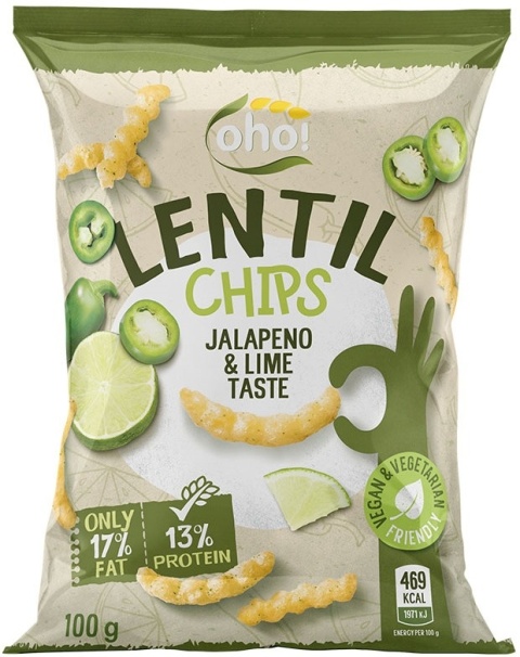 Oho Chipsy z czerwonej soczewicy o smaku jalapeno i limonki 100g