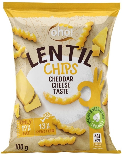Oho Chipsy z czerwonej soczewicy o smaku sera Cheddar 100g