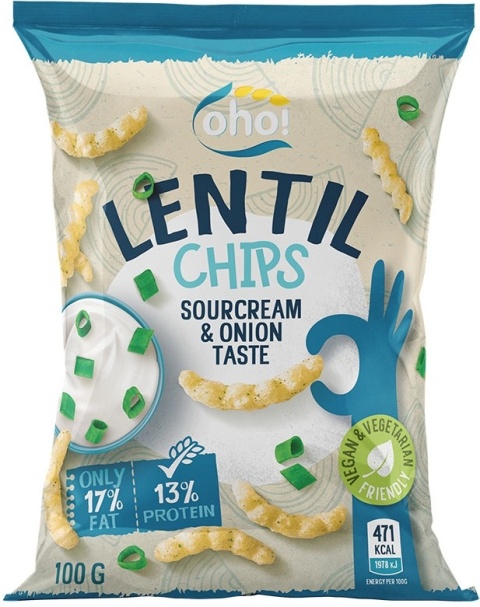Oho Chipsy z czerwonej soczewicy o smaku śmietany i cebuli 100g