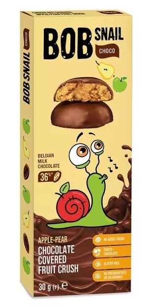 BOB SNAIL Ciasteczka owocowe w belgijskiej czekoladzie Jabłko-Gruszka 30g