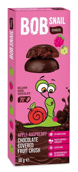 BOB SNAIL Ciasteczka owocowe w belgijskiej czekoladzie Jabłko-Malina 30g