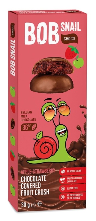 BOB SNAIL Ciasteczka owocowe w belgijskiej czekoladzie Jabłko-Truskawka 30g
