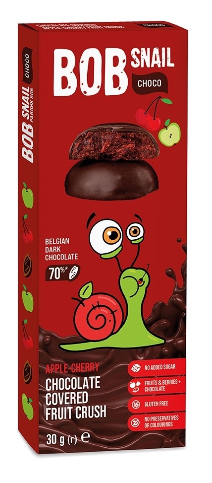 BOB SNAIL Ciasteczka owocowe w belgijskiej czekoladzie Jabłko-Wiśnia 30g
