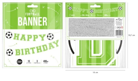 PartyPal Baner urodzinowy piłka nożna Happy Birthday Football 250x16,4cm