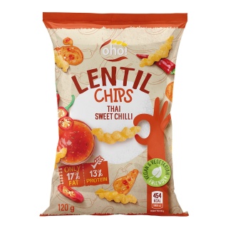 Oho Chipsy z czerwonej soczewicy o smaku tajskiego słodkiego chilli 120g