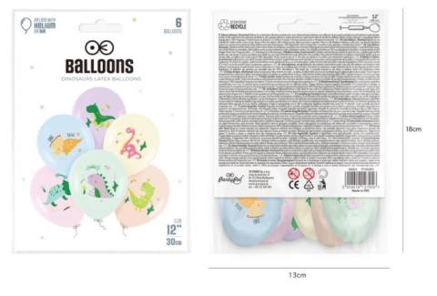 PartyPal Balony Dinozaury 12cali 6szt.