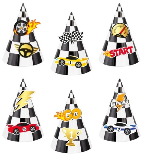 PartyPal Czapeczki urodzinowe Wyścigówki 6 szt.