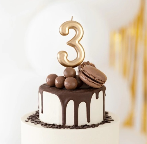 PartyPal Świeczka cyfra złota 3