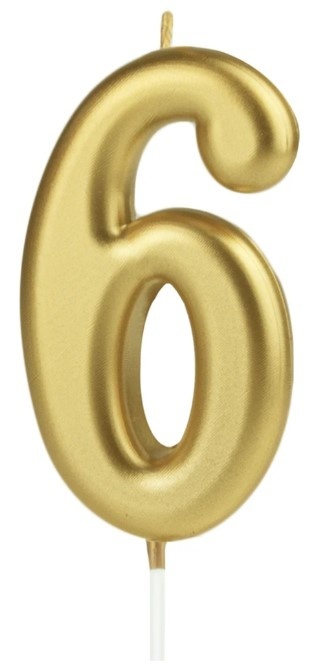 PartyPal Świeczka cyfra złota 6