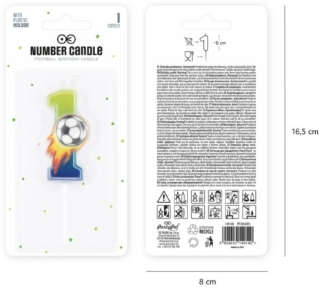 PartyPal Świeczka na tort piłka nożna Football cyfra 1