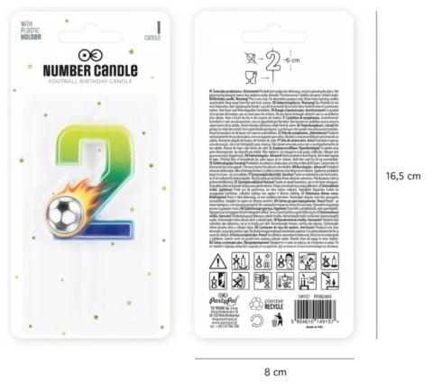 PartyPal Świeczka na tort piłka nożna Football cyfra 2