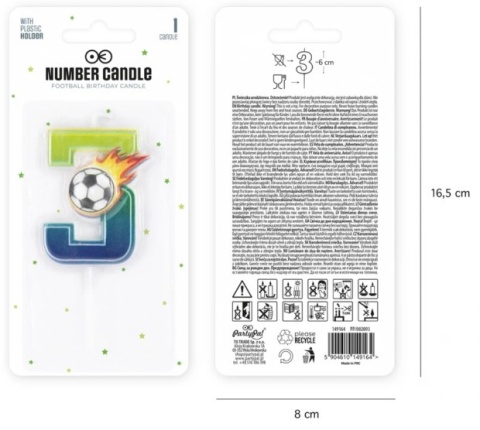 PartyPal Świeczka na tort piłka nożna Football cyfra 3