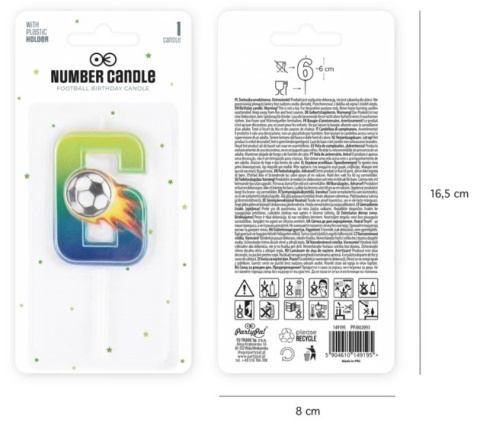 PartyPal Świeczka na tort piłka nożna Football cyfra 6
