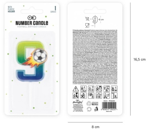 PartyPal Świeczka na tort piłka nożna Football cyfra 9