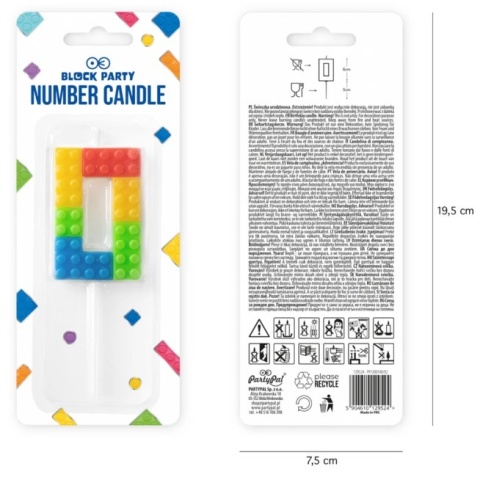 PartyPal Świeczka na tort Klocki cyfra 0 PartyPal
