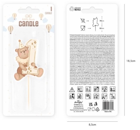 PartyPal Świeczka na roczek Miś Baby 1szt.