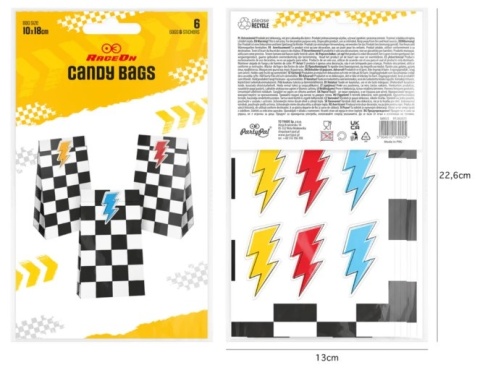 PartyPal Torebki na cukierki i przekąski Wyścigówki 6 szt.