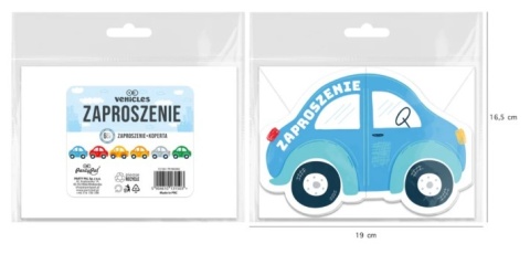 PatryPal Zaproszenie na imprezę Auta 6szt. mix
