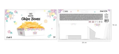 PartyPal Pudełko na chipsy Jednorożec 15x6cm 3szt.