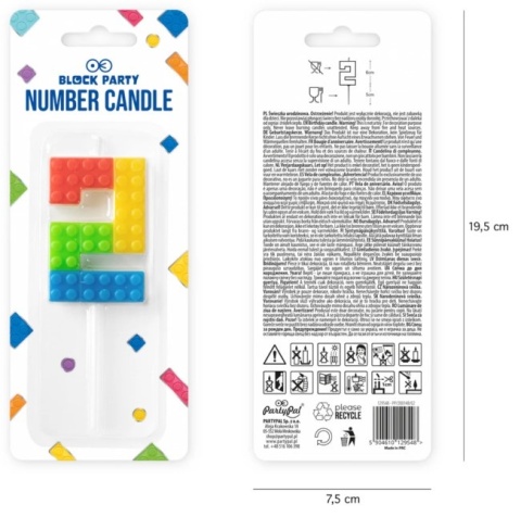 PartyPal Świeczka na tort Klocki cyfra 2 PartyPal