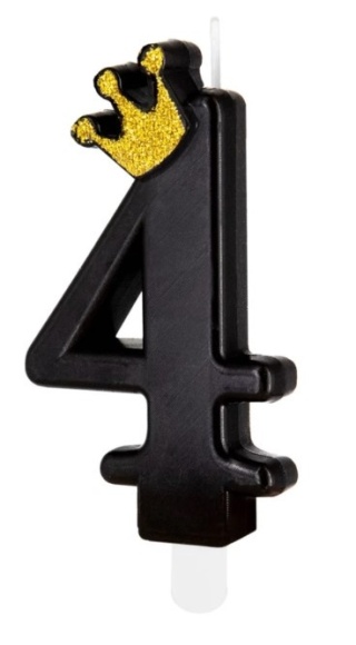 PartyPal Świeczka urodzinowa czarna ze złotą koroną cyfra 4