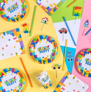 PartyPal Talerzyk papierowy Klocki 7cali 6szt.