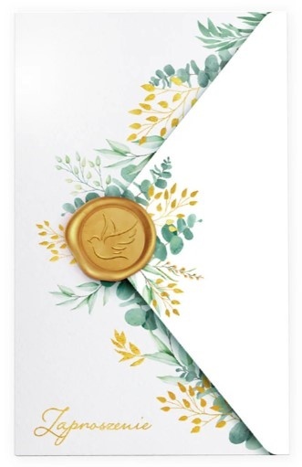 PatryPal Zaproszenie komunijne Komunia Święta Eukaliptus z pieczęcią lakową 6 szt.
