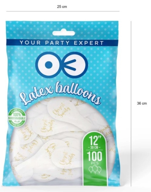 PartyPal Balony na Chrzest Święty biało-złote 12cali 100szt.
