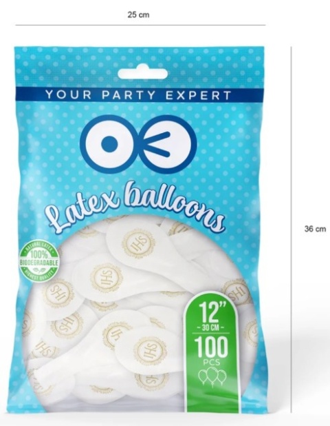 PartyPal Balony komunijne IHS biało-złote 12cali 100szt.