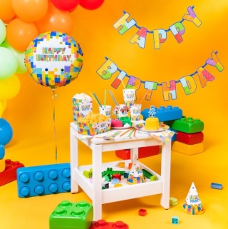 PartyPal Balon foliowy Happy Birthday Klocki 45cm