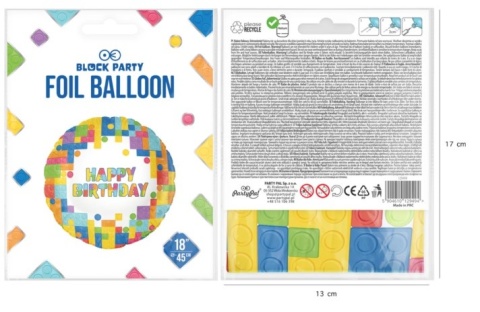 PartyPal Balon foliowy Happy Birthday Klocki 45cm