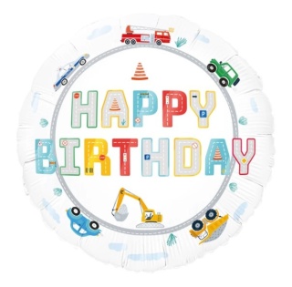 PartyPal Balon foliowy Happy Birthday Auta 45cm