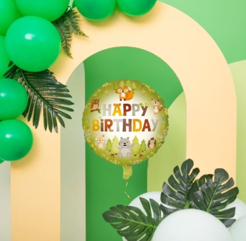 PartyPal Balon foliowy Happy Birthday Leśni przyjaciele 45cm