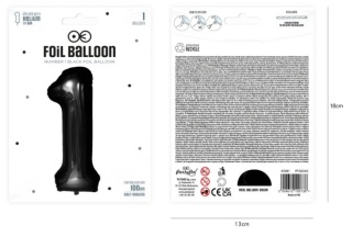 PartyPal Balon foliowy cyfra 1 czarny 100cm