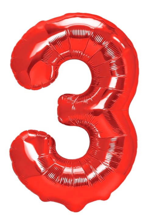 PartyPal Balon foliowy cyfra 3 czerwony 100cm