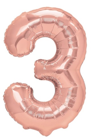 PartyPal Balon foliowy cyfra 3 rose gold 70cm