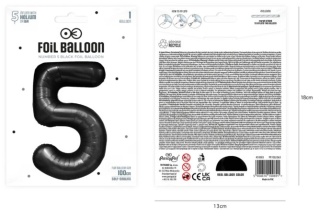 PartyPal Balon foliowy cyfra 5 czarny 100cm