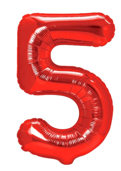 PartyPal Balon foliowy cyfra 5 czerwony 100cm