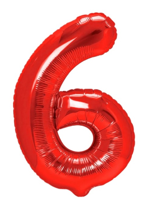PartyPal Balon foliowy cyfra 6 czerwony 100cm