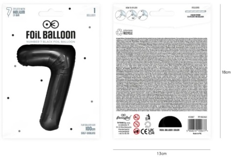 PartyPal Balon foliowy cyfra 7 czarny 100cm