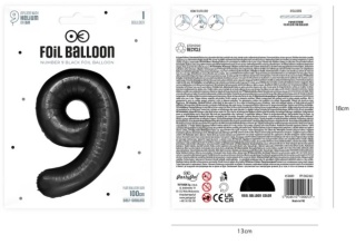 PartyPal Balon foliowy cyfra 9 czarny 100cm