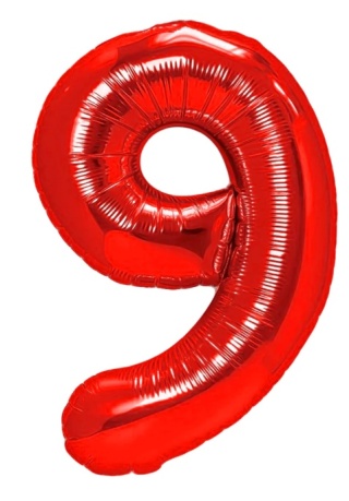 PartyPal Balon foliowy cyfra 9 czerwony 100cm