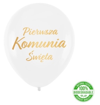 PartyPal Balony komunijne Pierwsza Komunia Święta biało-złote 12cali 100szt.
