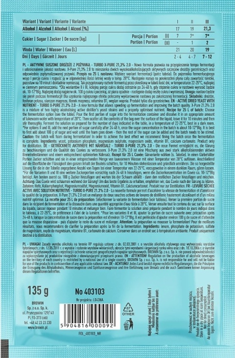 BROWIN Drożdże Turbo X-Pure 21,3% 48h 25l