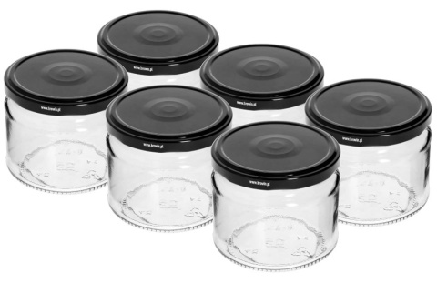 BROWIN Słoik niski 330ml czarna zakrętka fi82/6 6szt