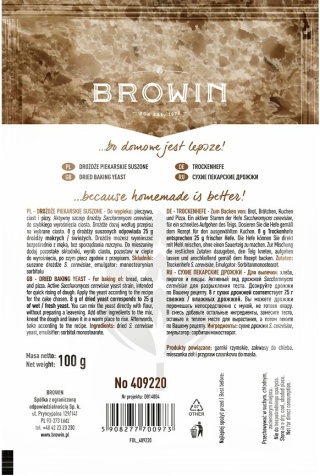BROWIN Suszone drożdże piekarskie 100g